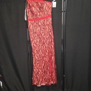 Red Sequin Strapless Maxi Dress with Waist Band